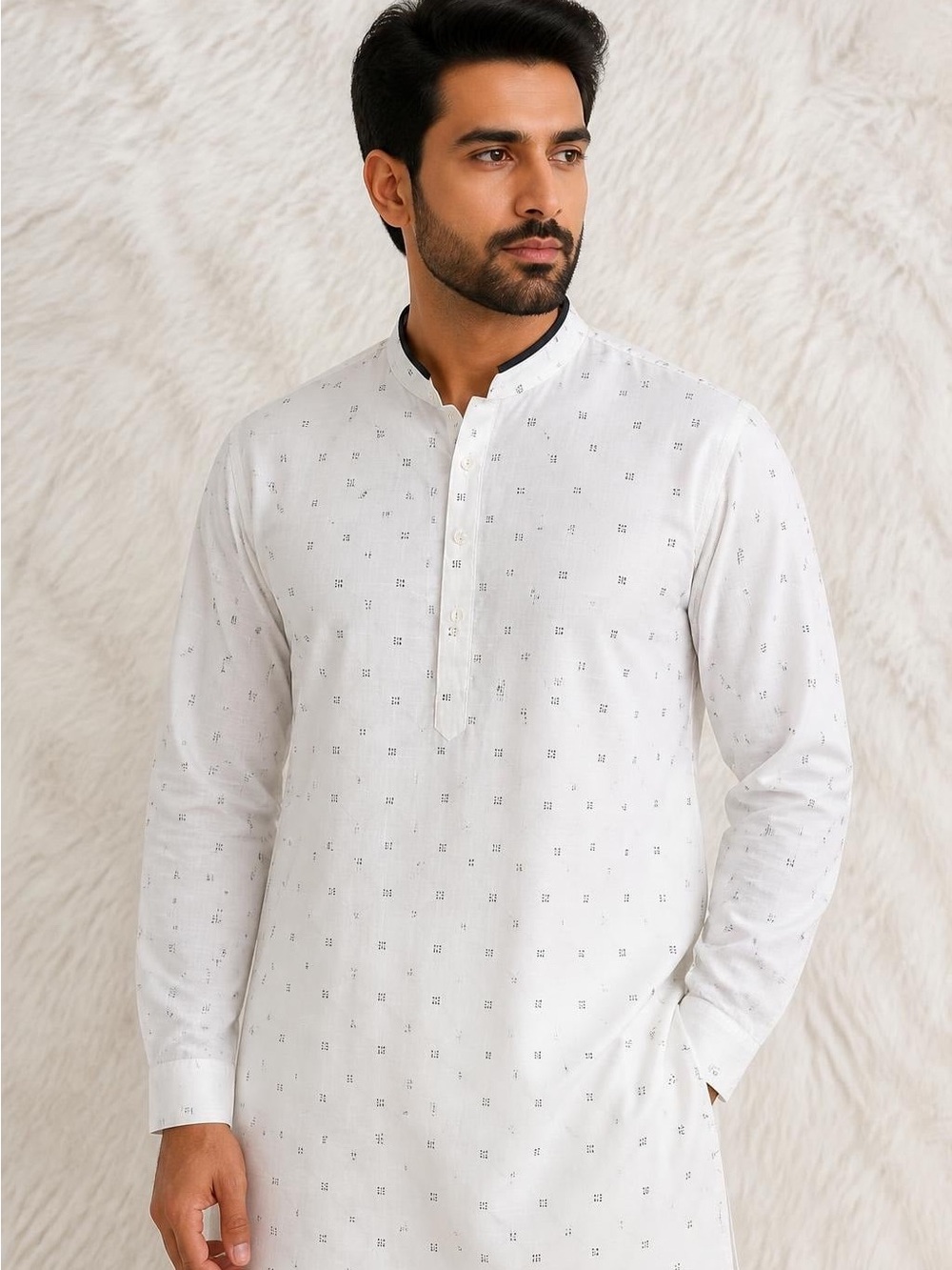 Veeraya white kurta XXL, dotted pattern, mandarin collar, like new condition